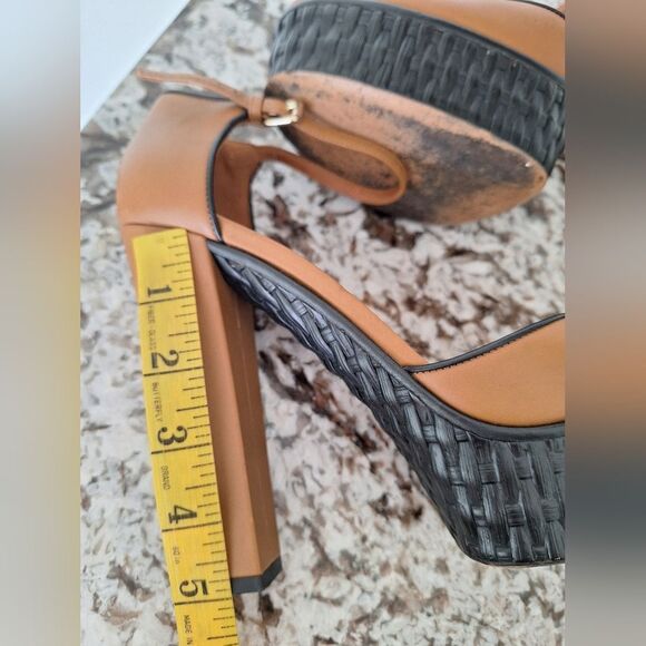Valentino  Garavani Brown Leather Heel Platform Flats Sandals Size 39.5 - Picture 14 of 15